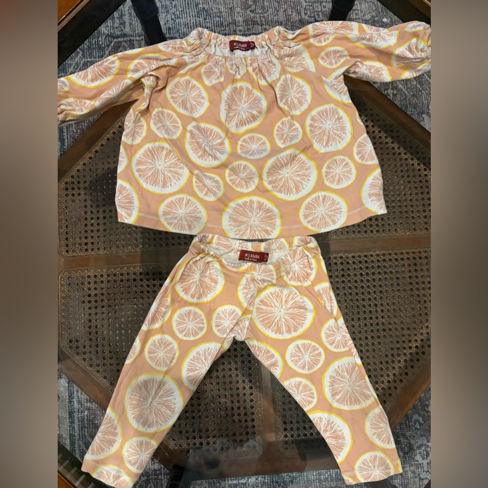 Milkbarn Grapefruit Organic Cotton Dress & Leggings Set
